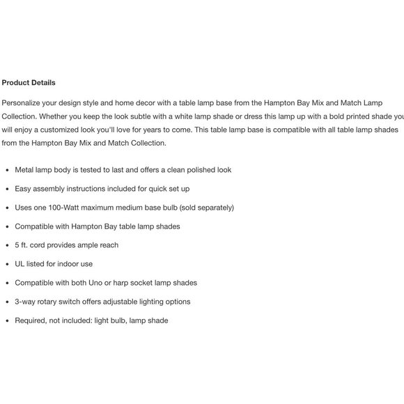 NEW Hampton Bay 20 in. H Oil Rubbed Bronze Double Orb Table Lamp Base - Picture 3 of 14